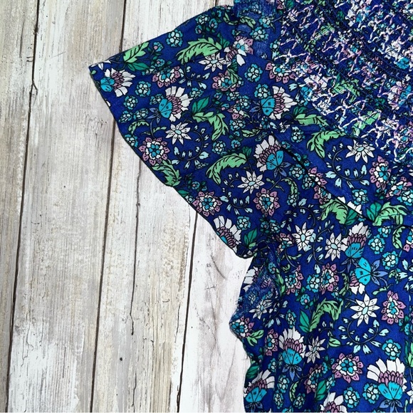 Loft Blue Floral Smocked Shirred Blouse - Picture 7 of 9